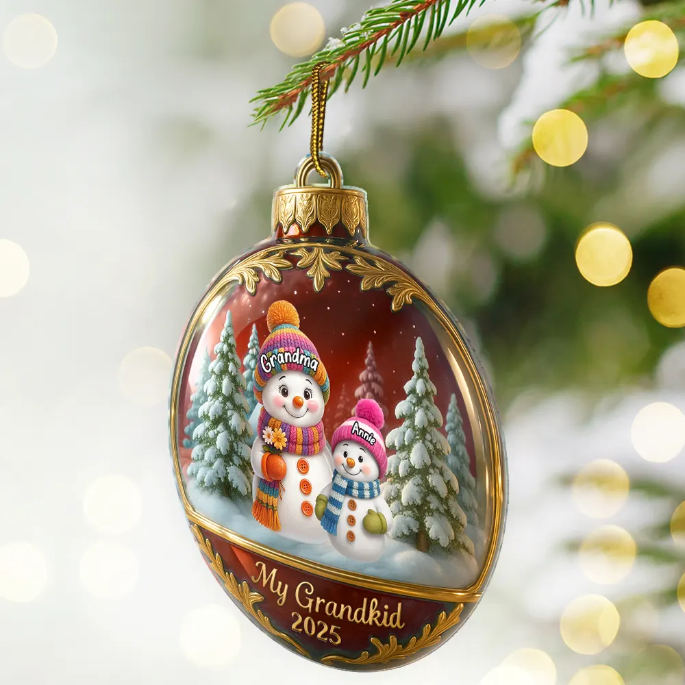 Snowman Our Grandkids - Personalized Custom Shaped Acrylic Ornament - Image 2