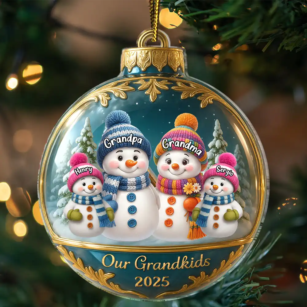 Snowman Our Grandkids - Personalized Custom Shaped Acrylic Ornament - Image 3