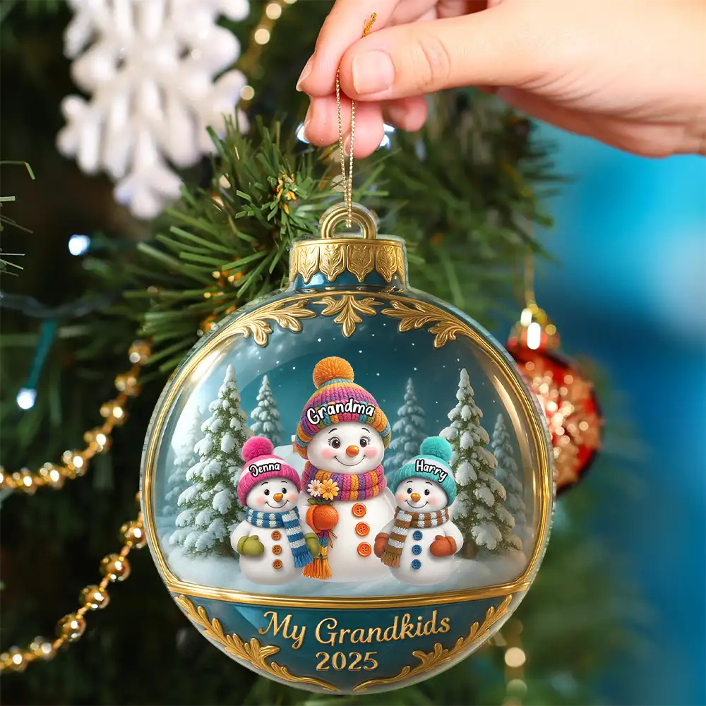 Snowman Our Grandkids - Personalized Custom Shaped Acrylic Ornament - Image 4