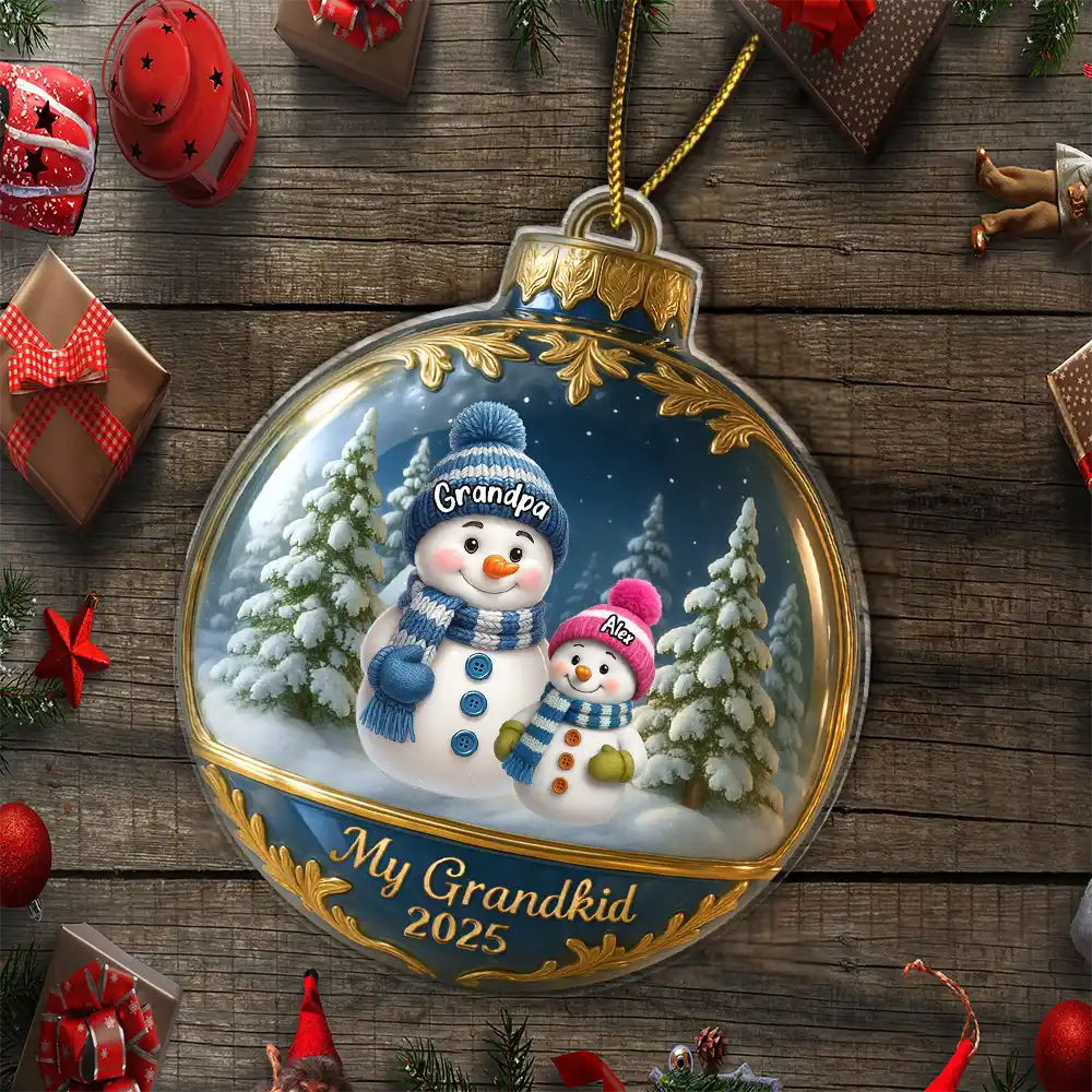 Snowman Our Grandkids - Personalized Custom Shaped Acrylic Ornament - Image 5