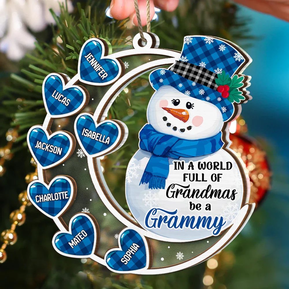 Snowwoman World Full Of Grandmas - Personalized 2-Layered Mix Ornament - Image 4