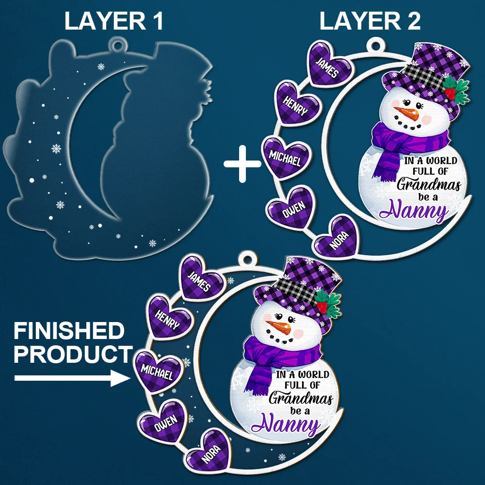 Snowwoman World Full Of Grandmas - Personalized 2-Layered Mix Ornament - Image 6