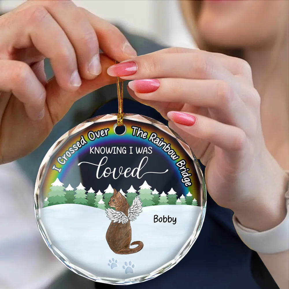 Snowy Over The Rainbow Bridge - Personalized Circle Glass Ornament - Image 4