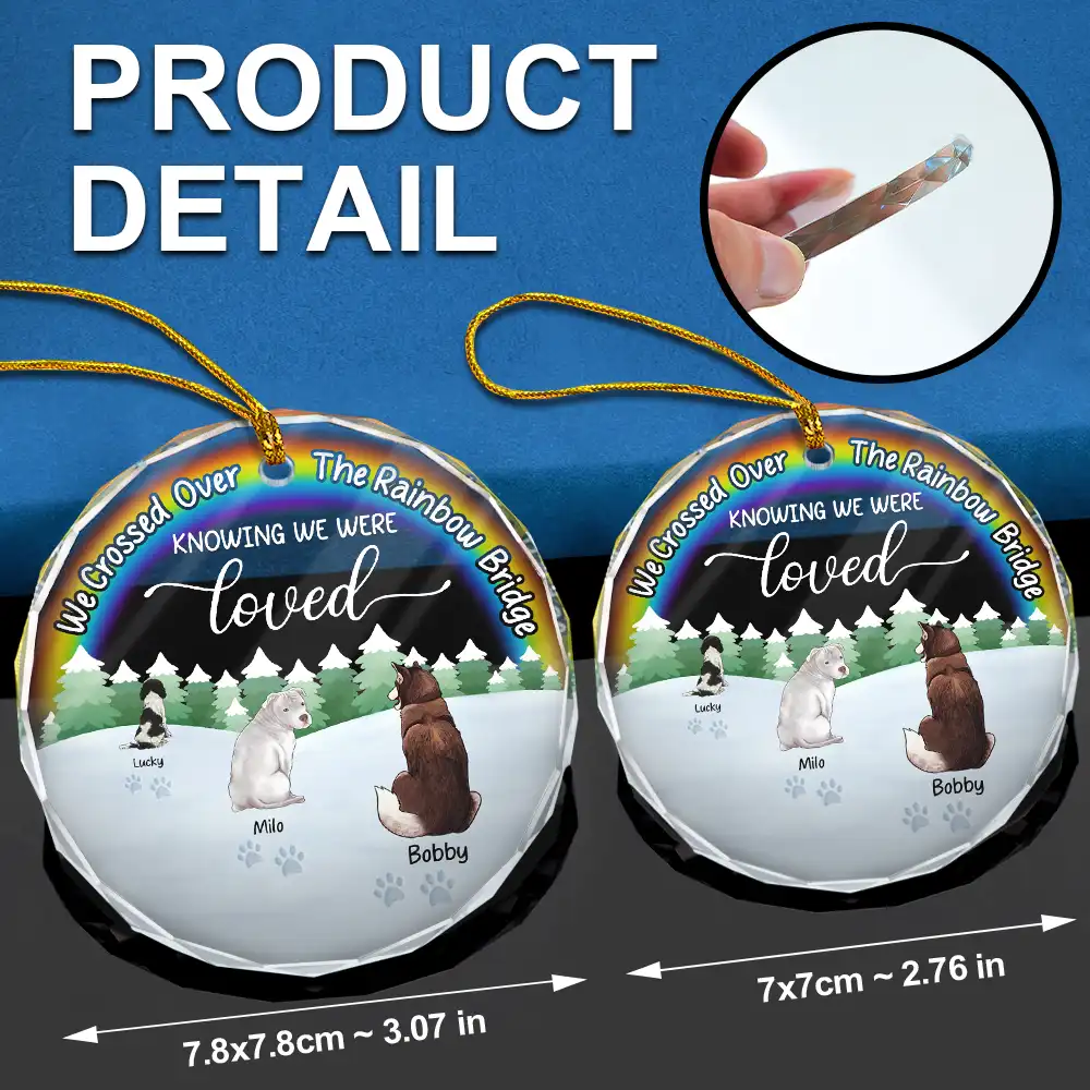 Snowy Over The Rainbow Bridge - Personalized Circle Glass Ornament - Image 6