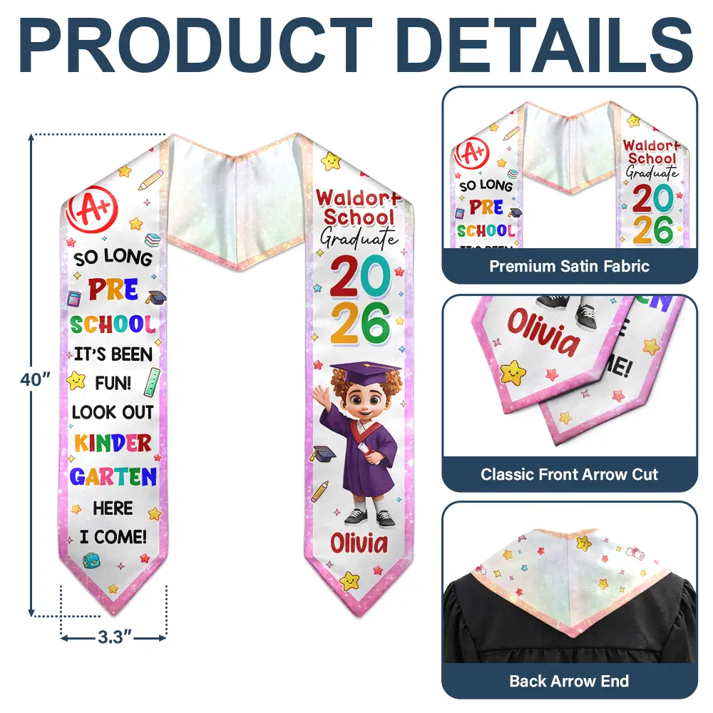So Long Preschool Graduation - Personalized Kid Graduation Stole - Image 5