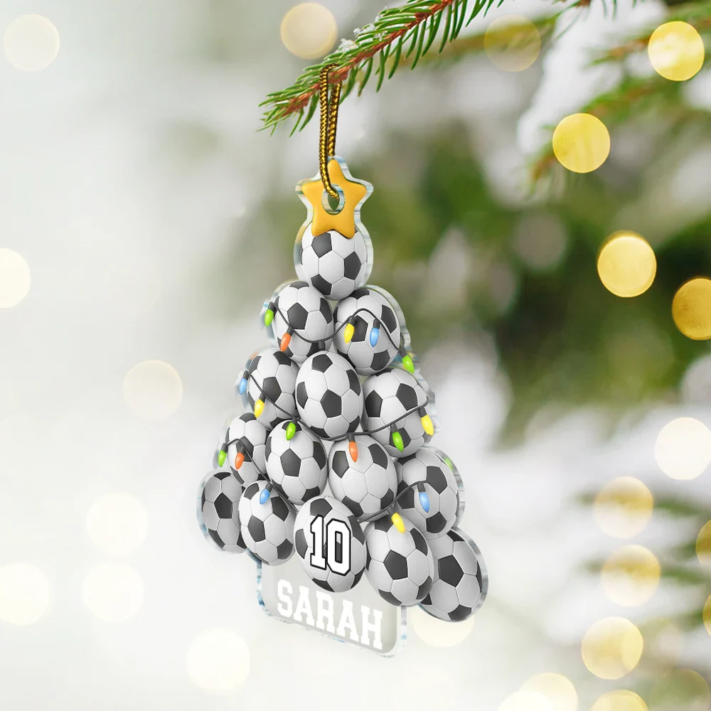 Soccer Christmas Tree - Personalized Custom Shaped Acrylic Ornament - Image 2