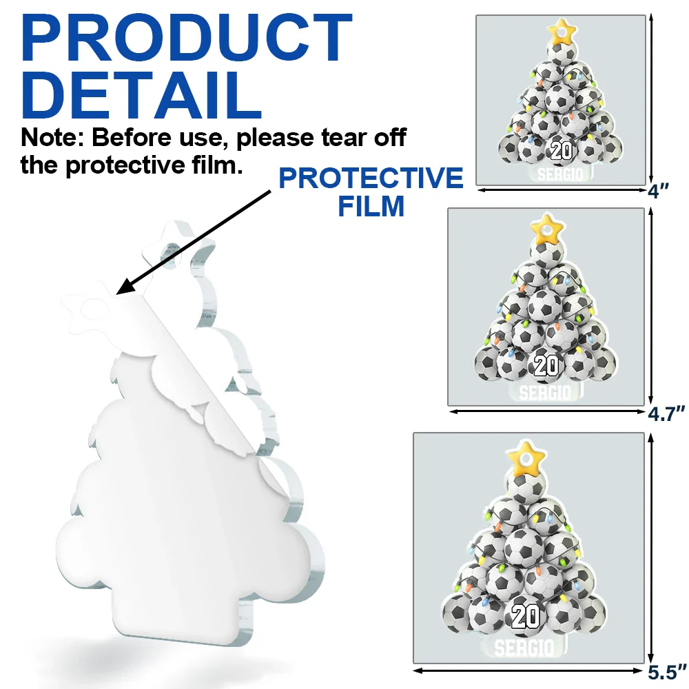 Soccer Christmas Tree - Personalized Custom Shaped Acrylic Ornament - Image 6