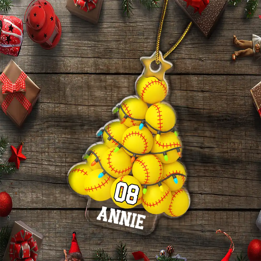 Softball Christmas Tree - Personalized Custom Shaped Acrylic Ornament - Image 5