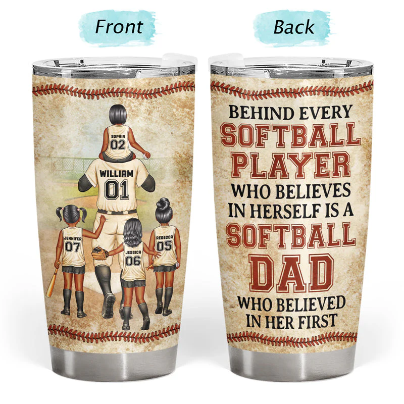 Softball Dad Behind Every Softball Player - Father Gift - Personalized Custom Tumbler - Image 3