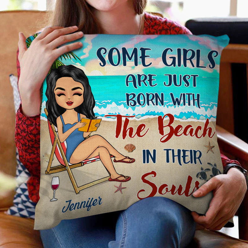Some Girls Are Just Born - Gift For Beach Lovers - Personalized Custom Pillow - Image 2