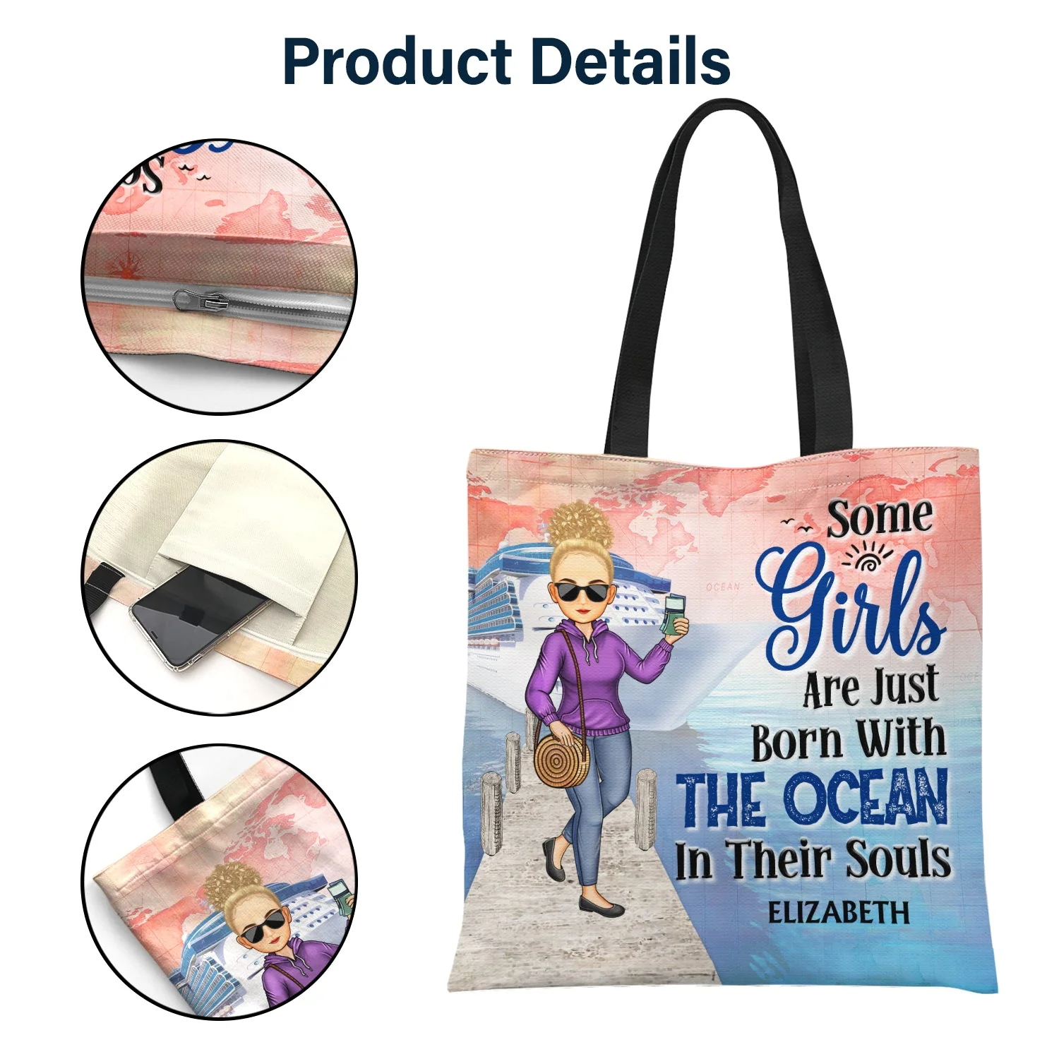 Some Girls Are Just Born With The Beach In Their Souls - Gift For Her, Travel Lovers - Personalized Custom Zippered Canvas Bag - Image 5