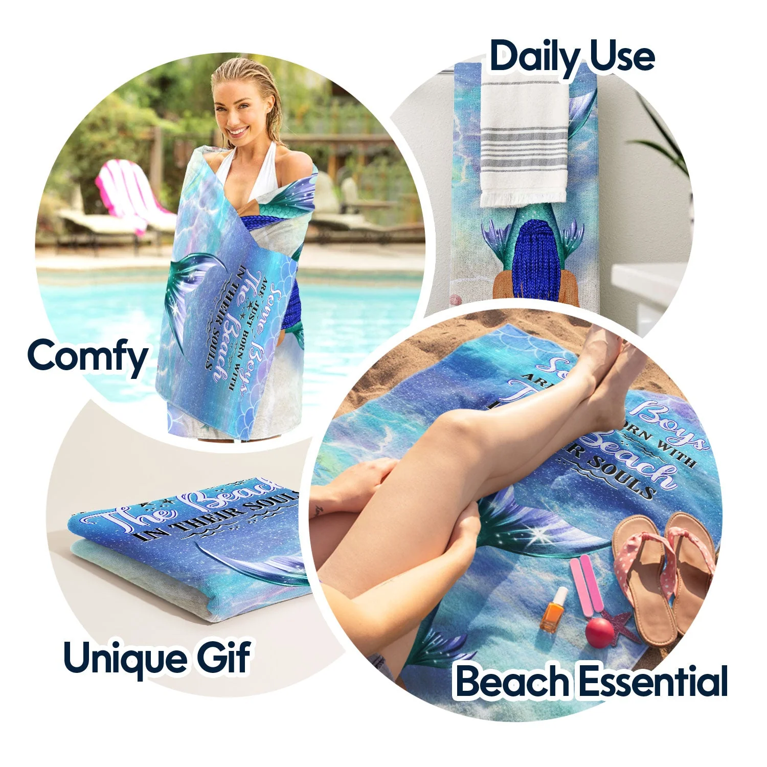 Some Girls Are Just Born With The Ocean In Their Souls - Birthday Gift For BFF, Besties, Beach, Mermaid Lovers - Personalized Custom Beach Towel - Image 5