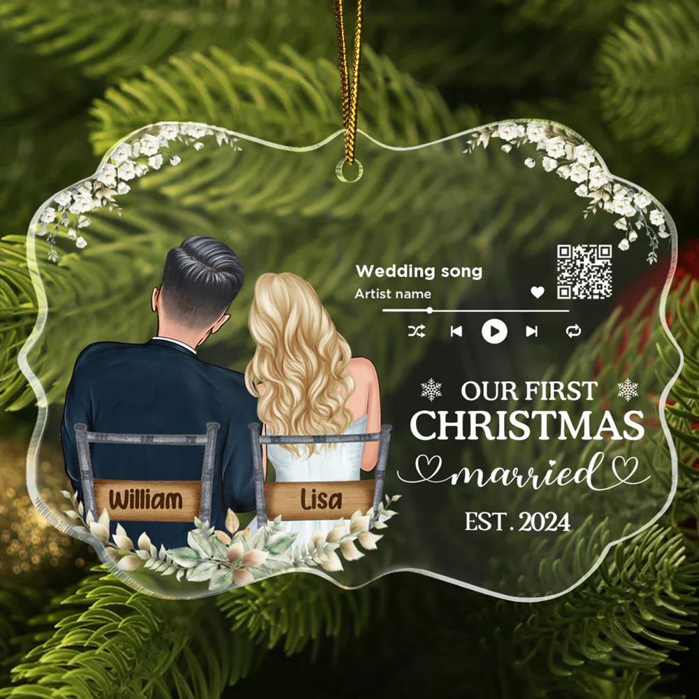 Song QR Code First Christmas Couples - Personalized Medallion Acrylic Ornament