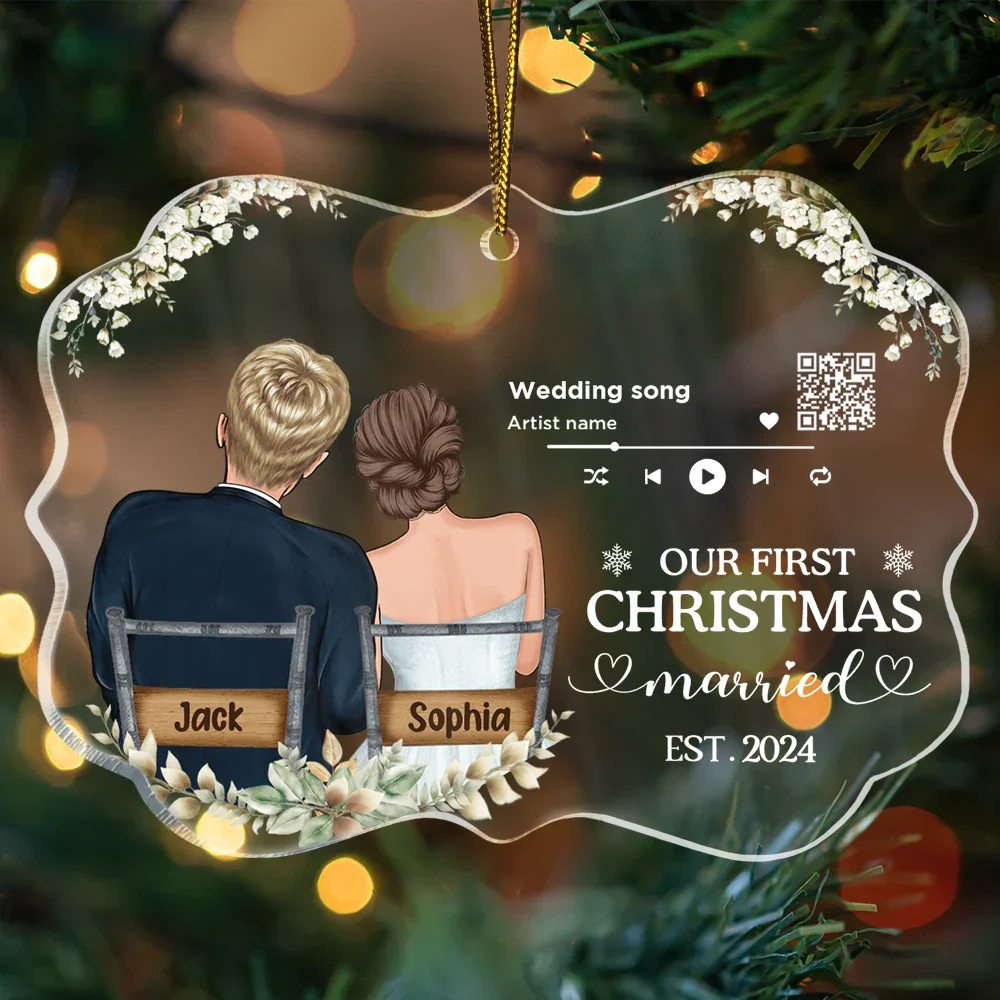 Song QR Code First Christmas Couples - Personalized Medallion Acrylic Ornament - Image 4