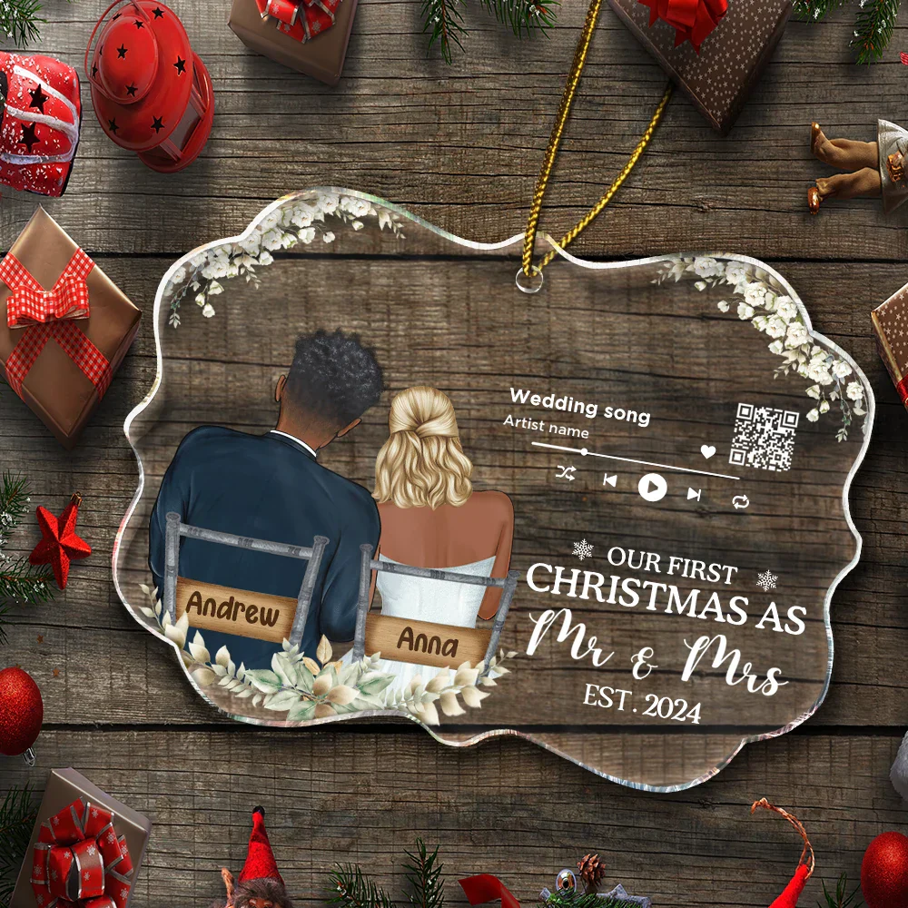 Song QR Code First Christmas Couples - Personalized Medallion Acrylic Ornament - Image 6