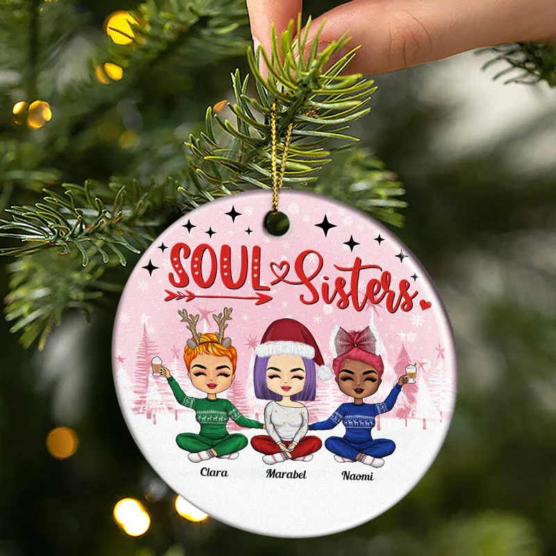Soul Sisters Gift For Besties - Personalized Custom Circle Ceramic Ornament - Image 2