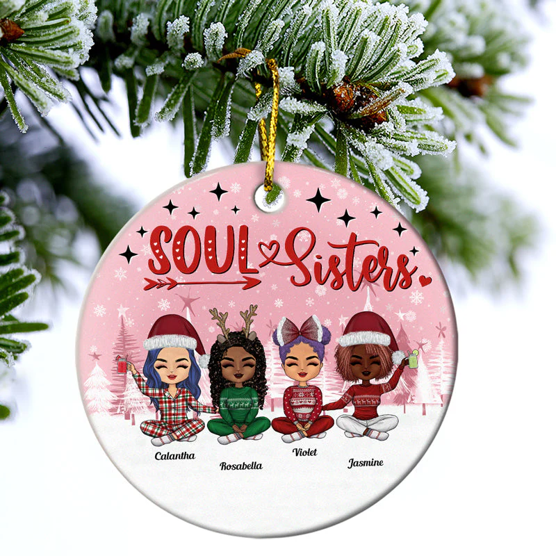 Soul Sisters Gift For Besties - Personalized Custom Circle Ceramic Ornament - Image 3