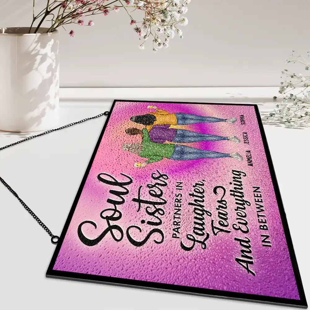 Soul Sisters Partners In Everything - Personalized Horizontal Stained Glass Suncatcher - Image 5