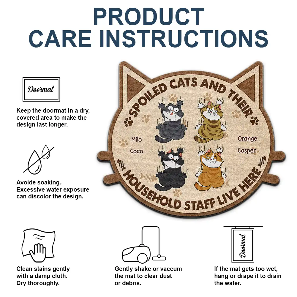 Spoiled Cats And Their Household Staff Live Here - Personalized Custom Shaped Doormat - Image 5