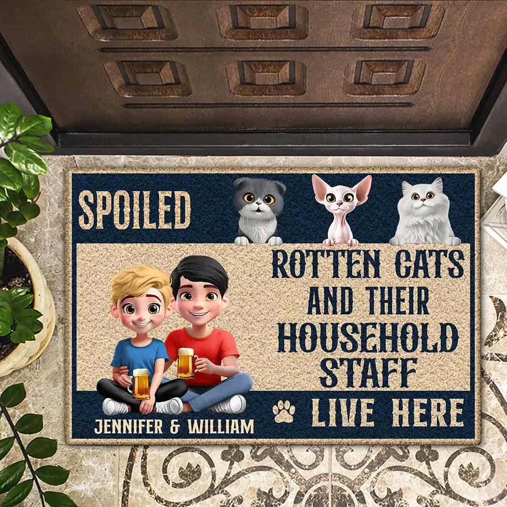 Spoiled Cats Live Here 3D Effect - Personalized Doormat - Image 2