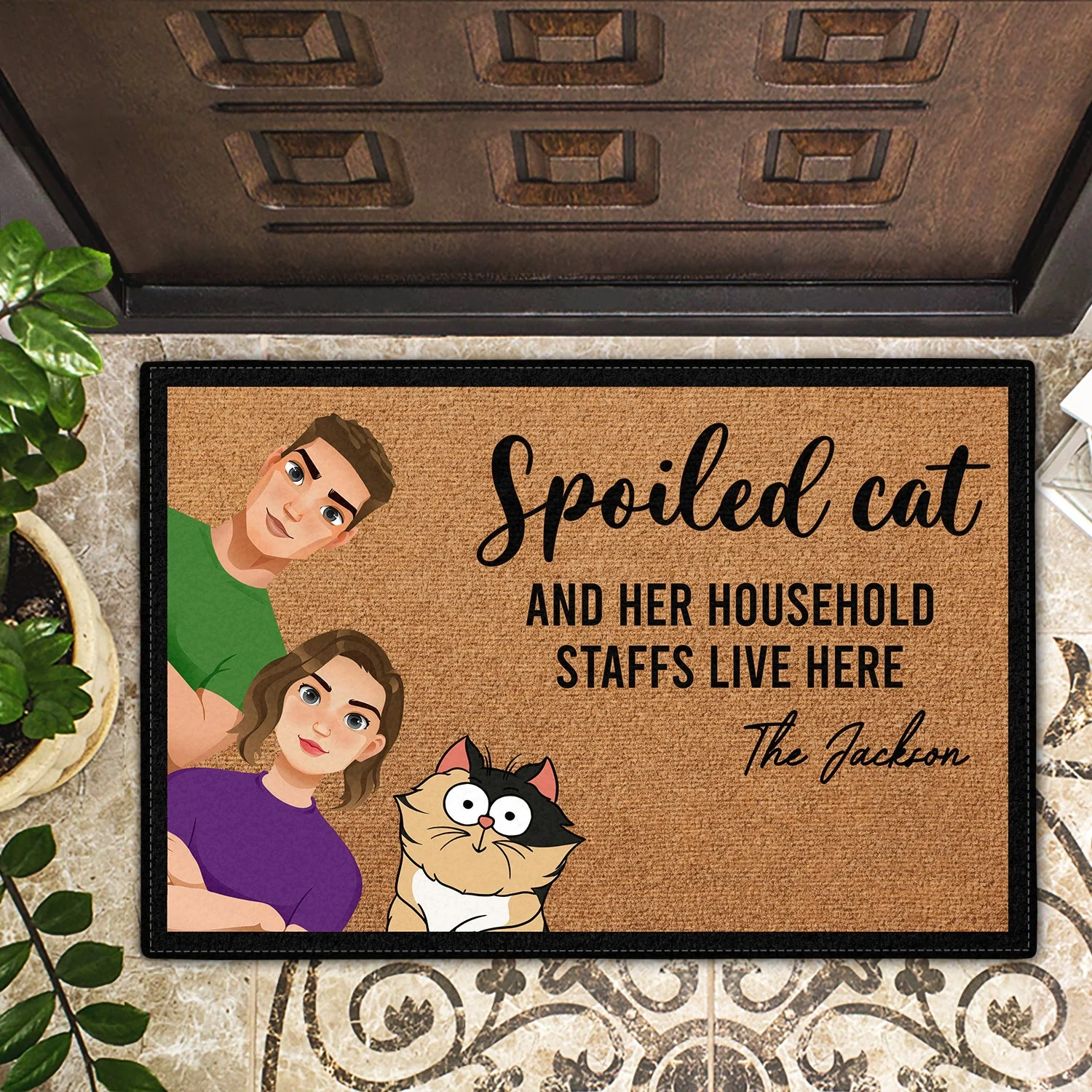 Spoiled Cats & Their Household Staffs Live Here - Gift For Cat Lovers, Housewarming Gift - Personalized Doormat - Image 2