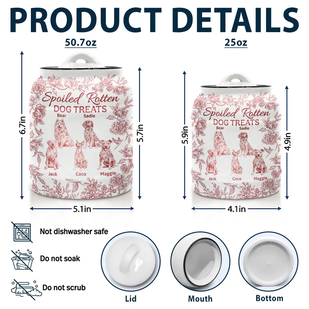 Spoiled Rotten Dog Treats Chinoiserie Toile Dog - Personalized Cookie Jar - Image 5