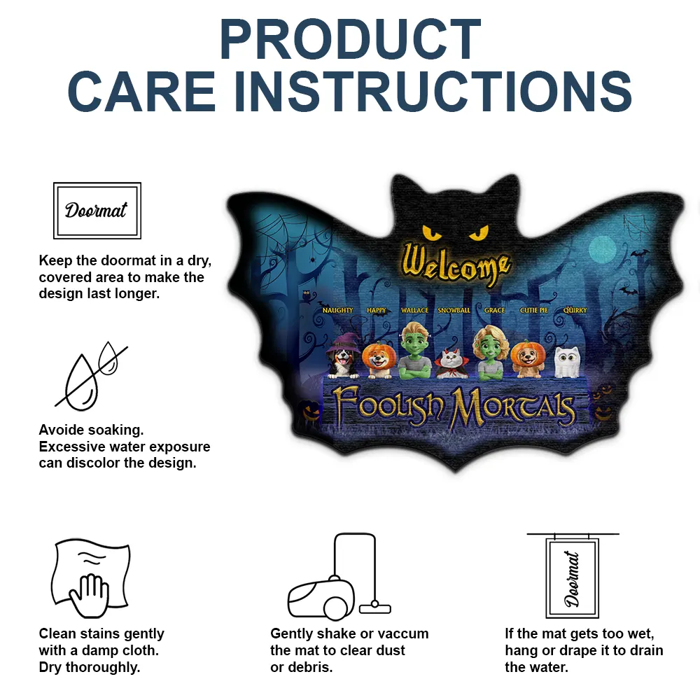 Spooky Wings Welcome Foolish Mortals - Personalized Custom Shaped Doormat - Image 5