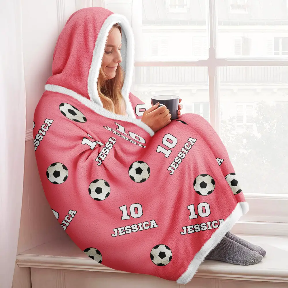 Sports Pattern Baseball Volleyball Basketball - Personalized Wearable Hooded Blanket - Image 3