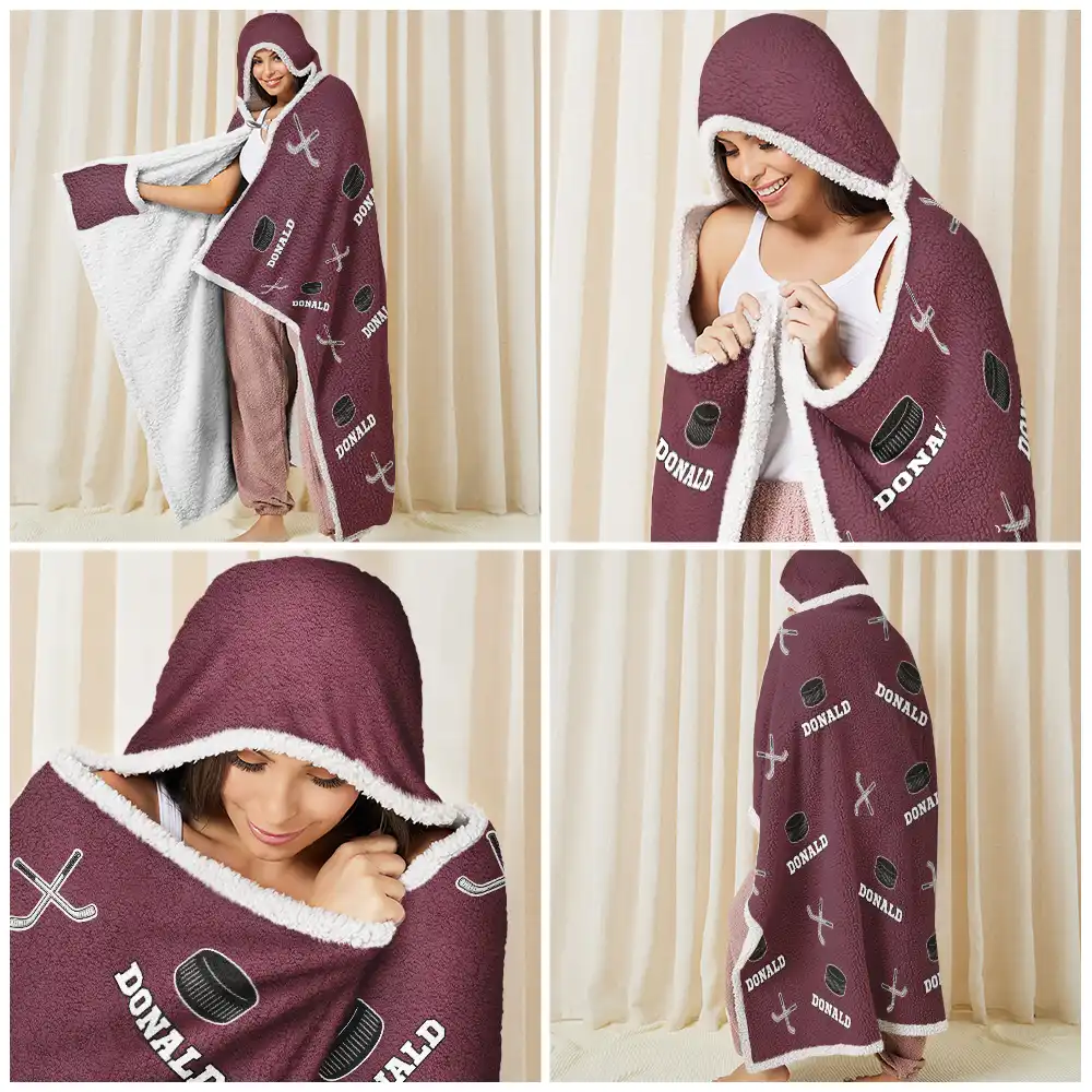 Sports Pattern Baseball Volleyball Basketball - Personalized Wearable Hooded Blanket - Image 6