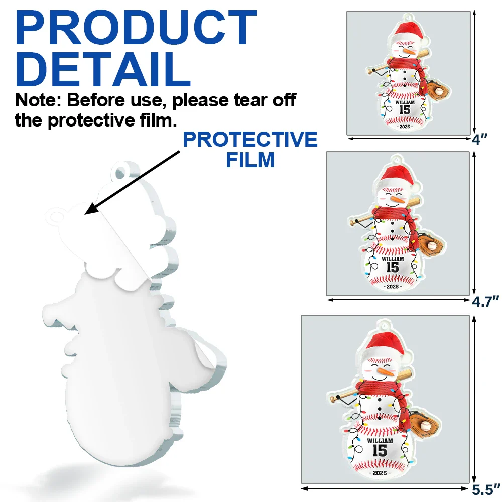 Sports Snowman - Personalized Custom Shaped Acrylic Ornament - Image 6