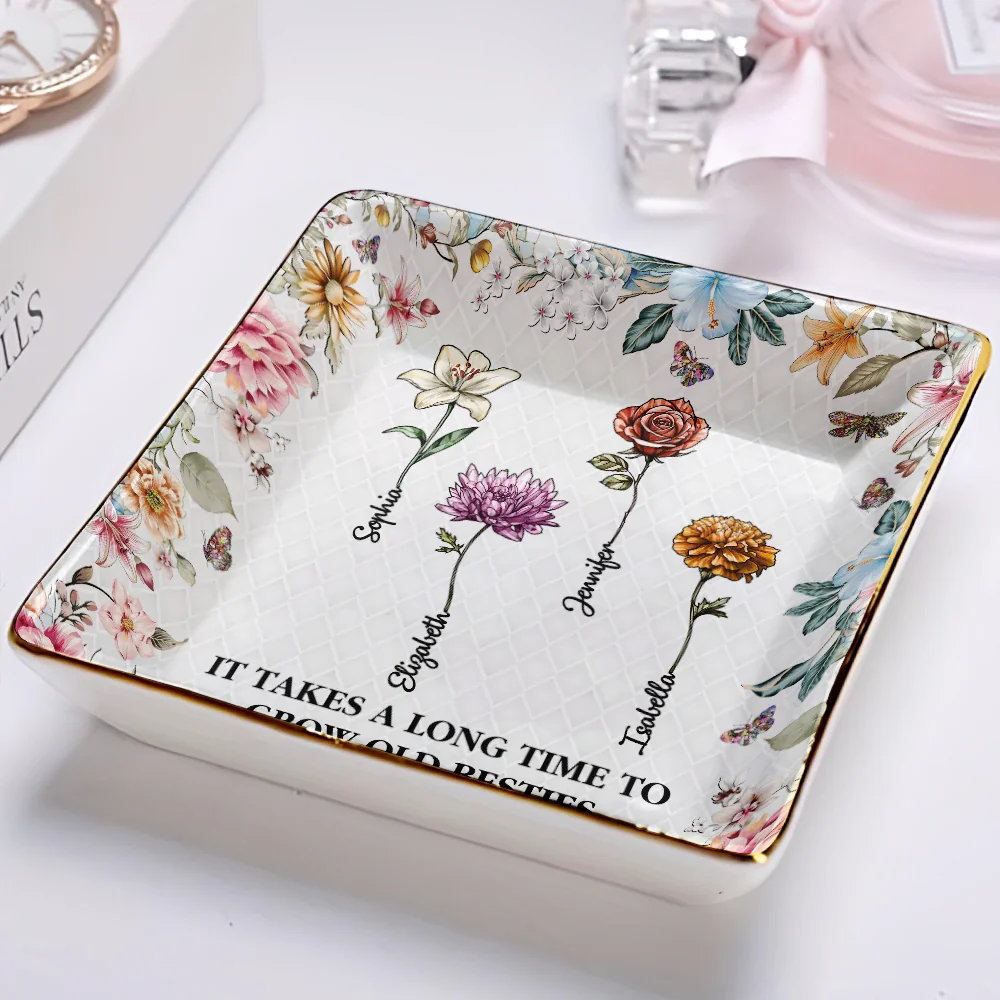 Stained Glass Birth Flower Mosaic Art Friendship Is A Journey - Personalized Ring Dish - Image 2