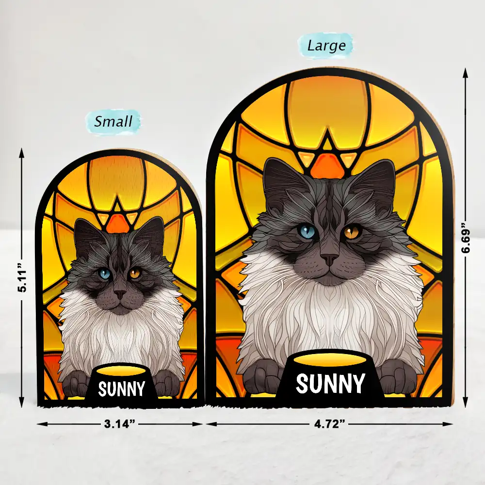 Stained Glass Cat Dog - Personalized Wood Book Ends - Image 4