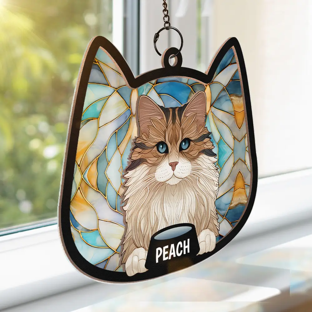Stained Glass Cat - Personalized Window Hanging Suncatcher Ornament - Image 3