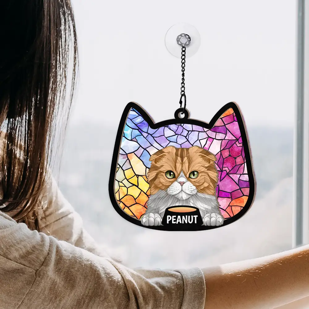 Stained Glass Cat - Personalized Window Hanging Suncatcher Ornament - Image 4