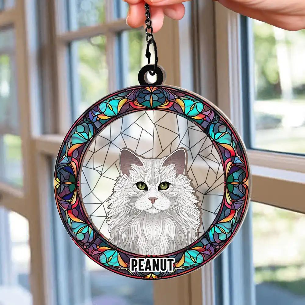 Stained Glass Dog Cat Portrait - Personalized Window Hanging Suncatcher Ornament - Image 2
