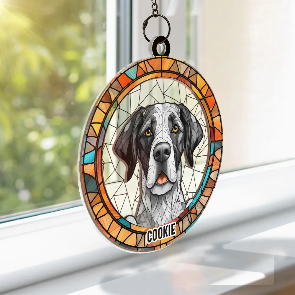 Stained Glass Dog Cat Portrait - Personalized Window Hanging Suncatcher Ornament - Image 3