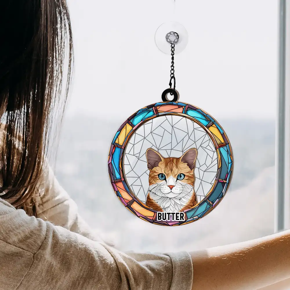 Stained Glass Dog Cat Portrait - Personalized Window Hanging Suncatcher Ornament - Image 4