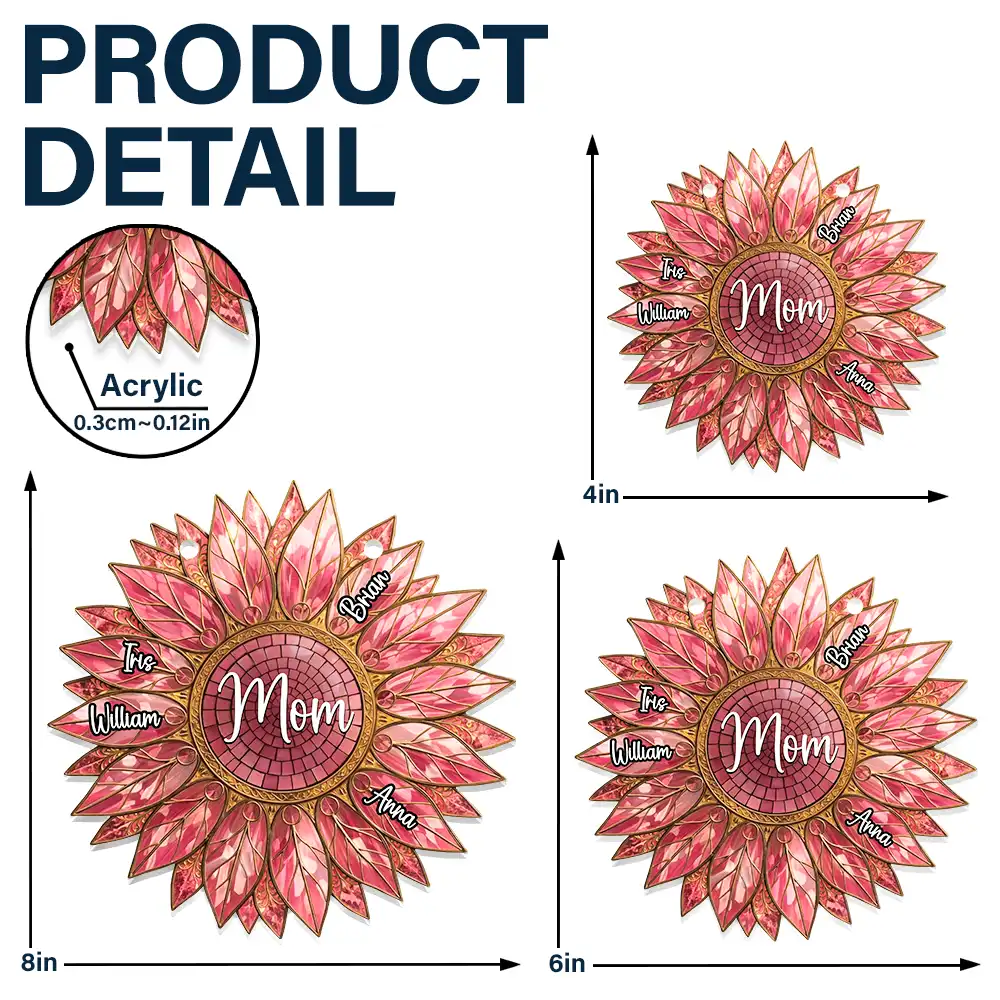 Stained Glass Effect Sunflower Grandkids Make Life Grand - Personalized Window Hanging Suncatcher Ornament - Image 5