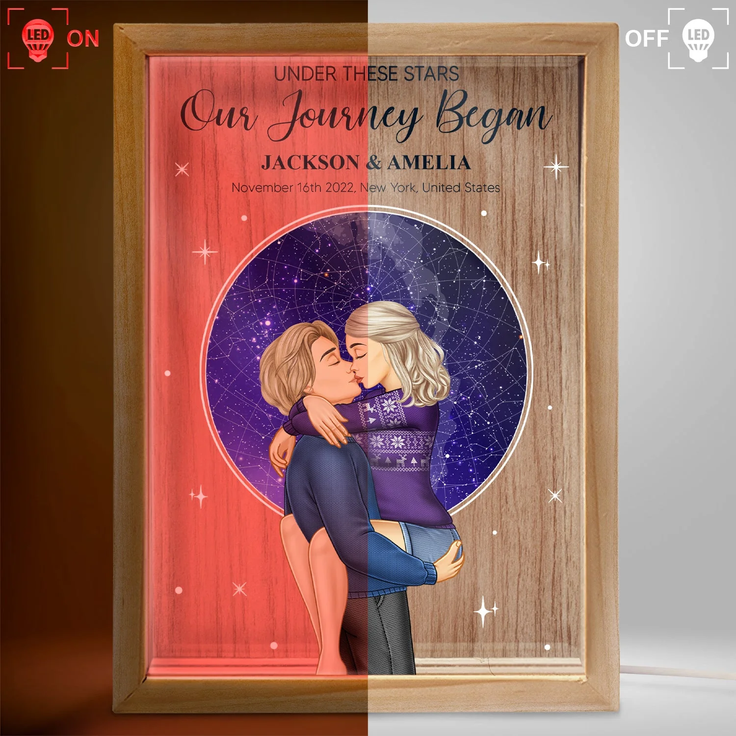 Star Map The Night We Met - Gift For Couples - Personalized Picture Frame Light Box - Image 3