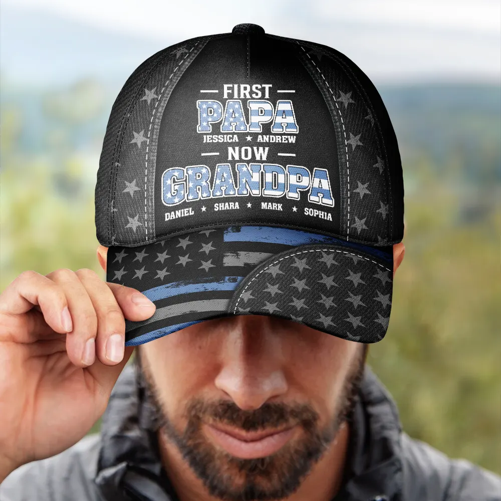 Star & Stripes First Dad Now Papa - Personalized Classic Cap - Image 4