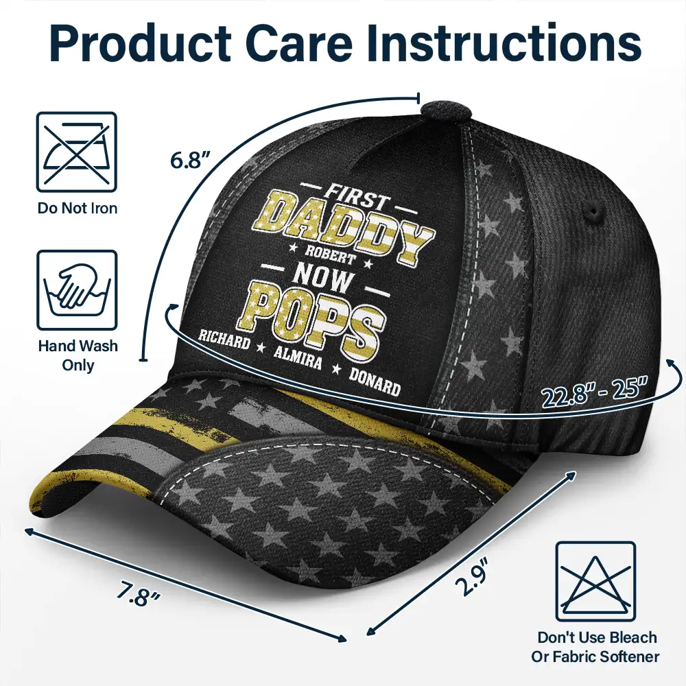 Star & Stripes First Dad Now Papa - Personalized Classic Cap - Image 6