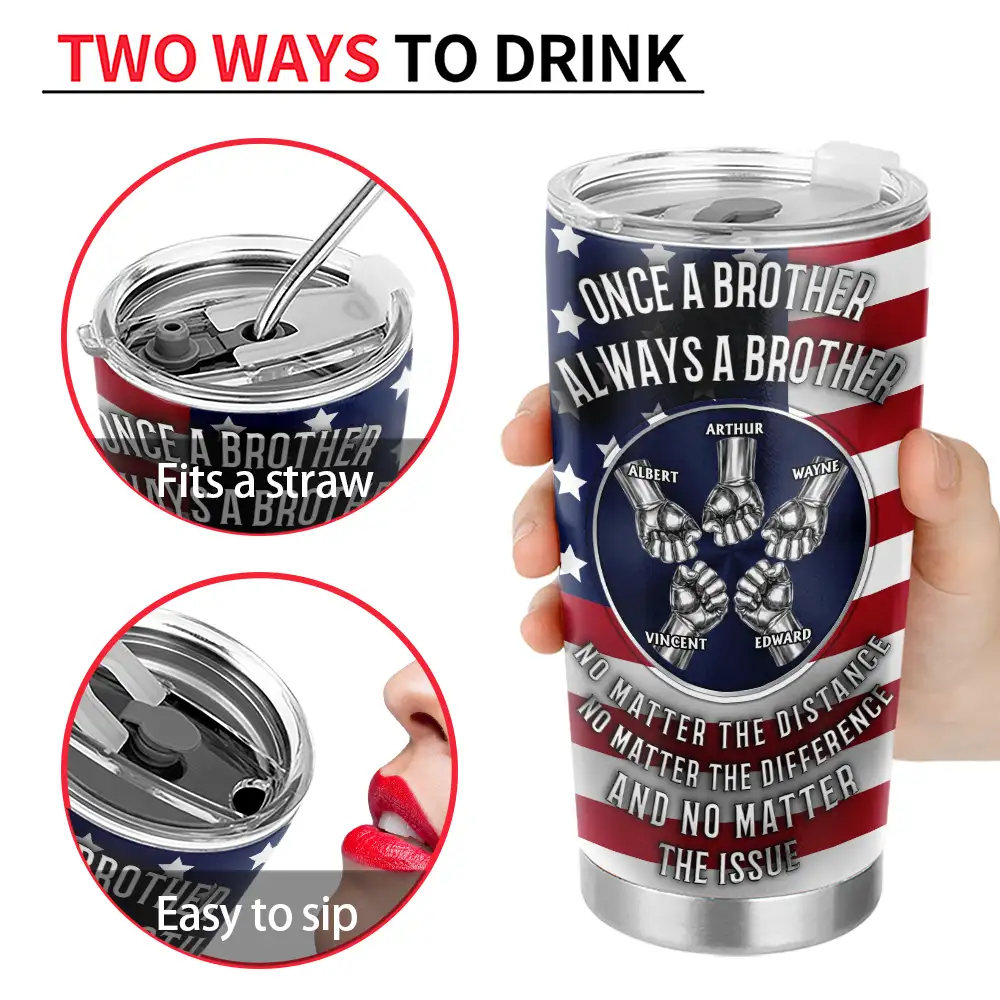 Star & Stripes Once A Brother Always A Brother - Personalized Tumbler - Image 4
