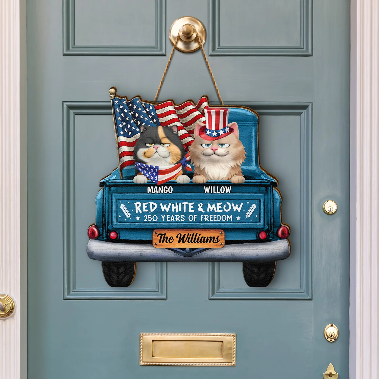 Star & Stripes Red White Woof 250 Years Of Freedom - Personalized Custom Shaped Wood Sign - Image 3