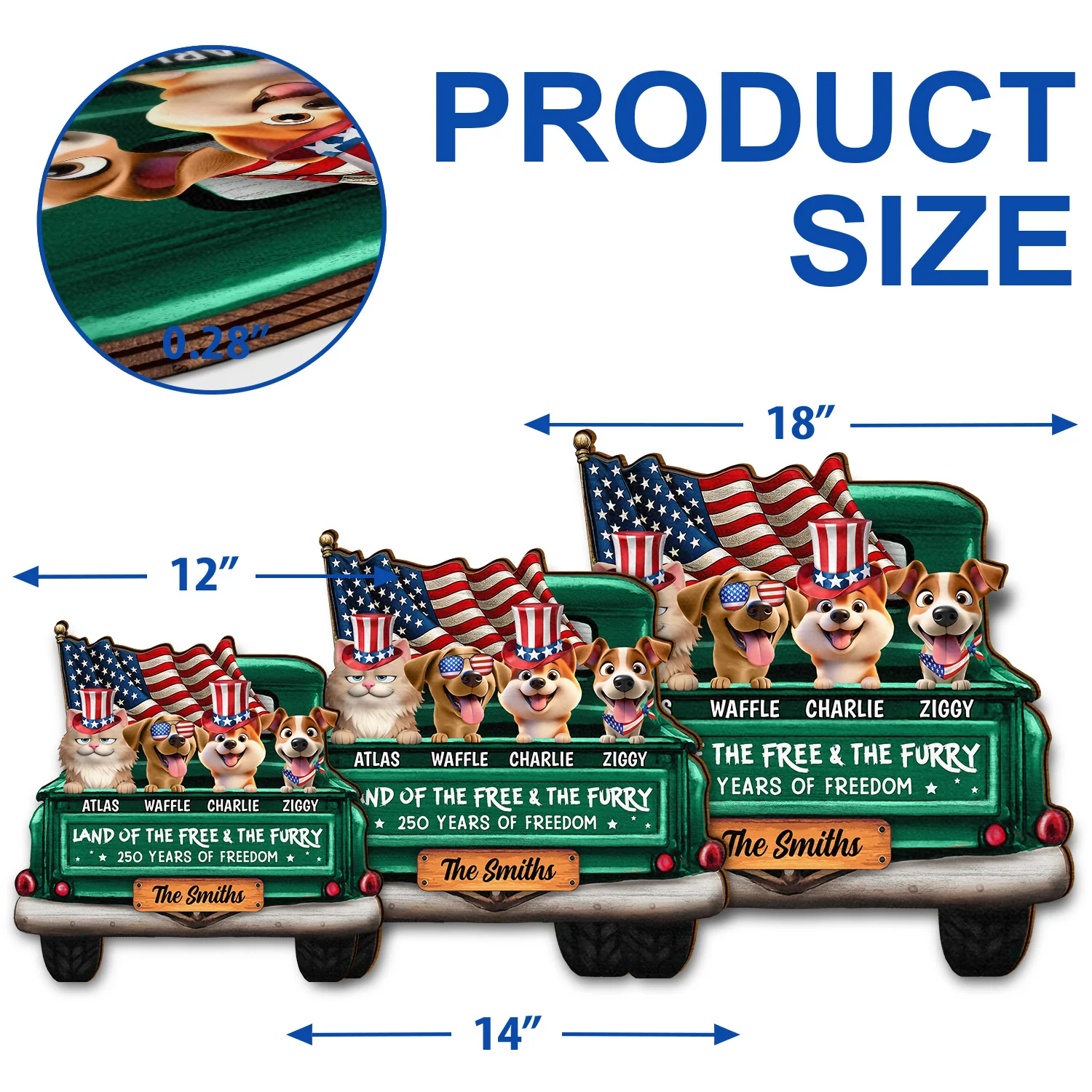 Star & Stripes Red White Woof 250 Years Of Freedom - Personalized Custom Shaped Wood Sign - Image 5