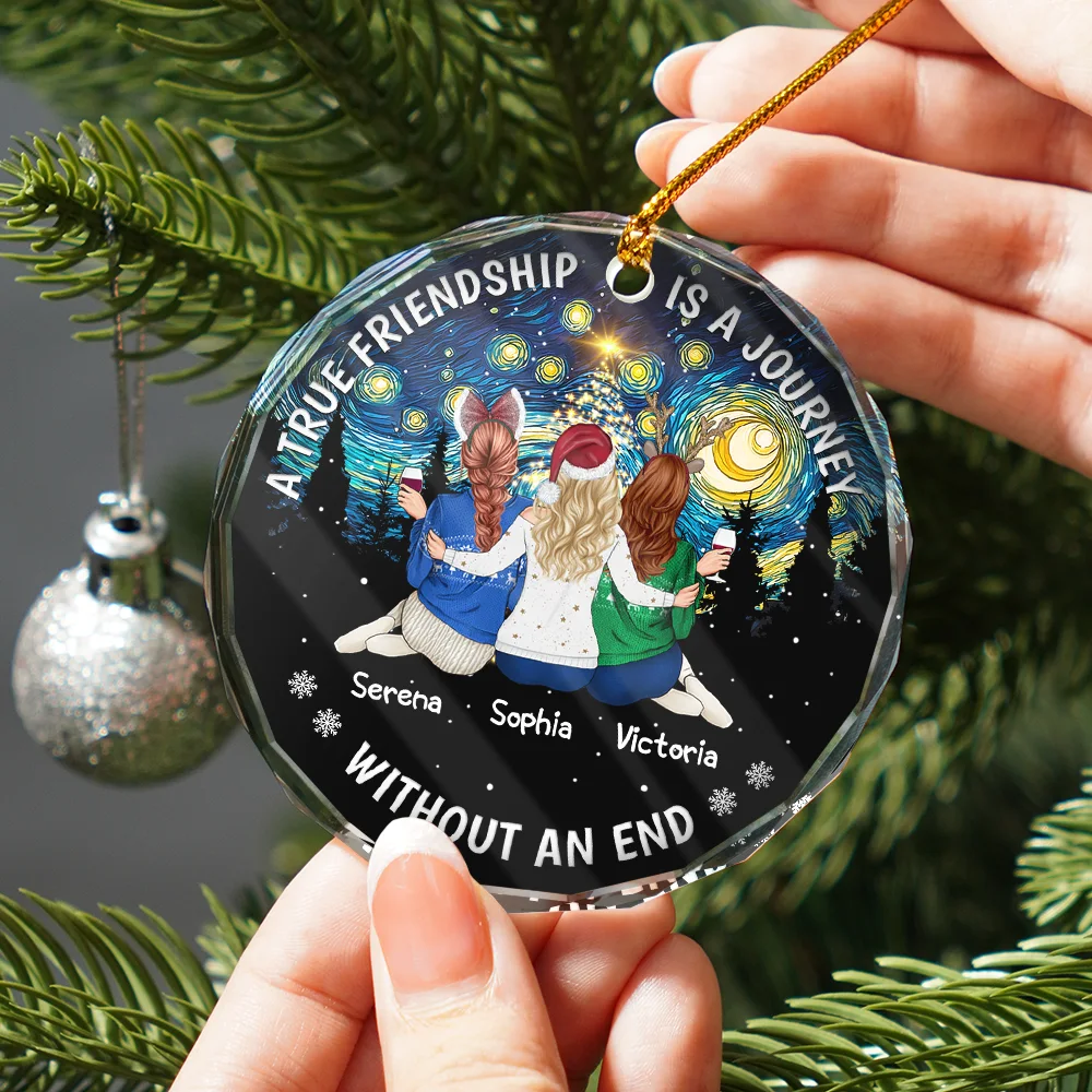 Starry Night Friends Who Become Family - Personalized Circle Glass Ornament - Image 2