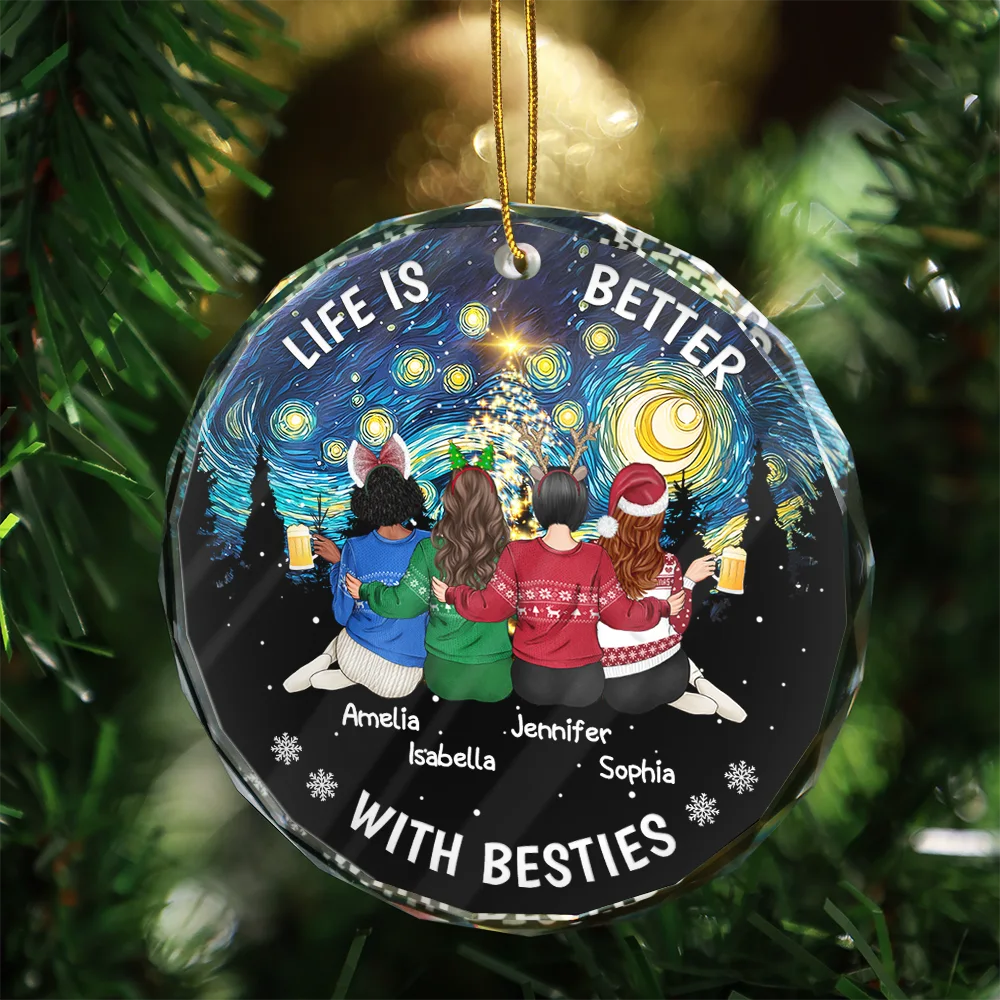 Starry Night Friends Who Become Family - Personalized Circle Glass Ornament - Image 3