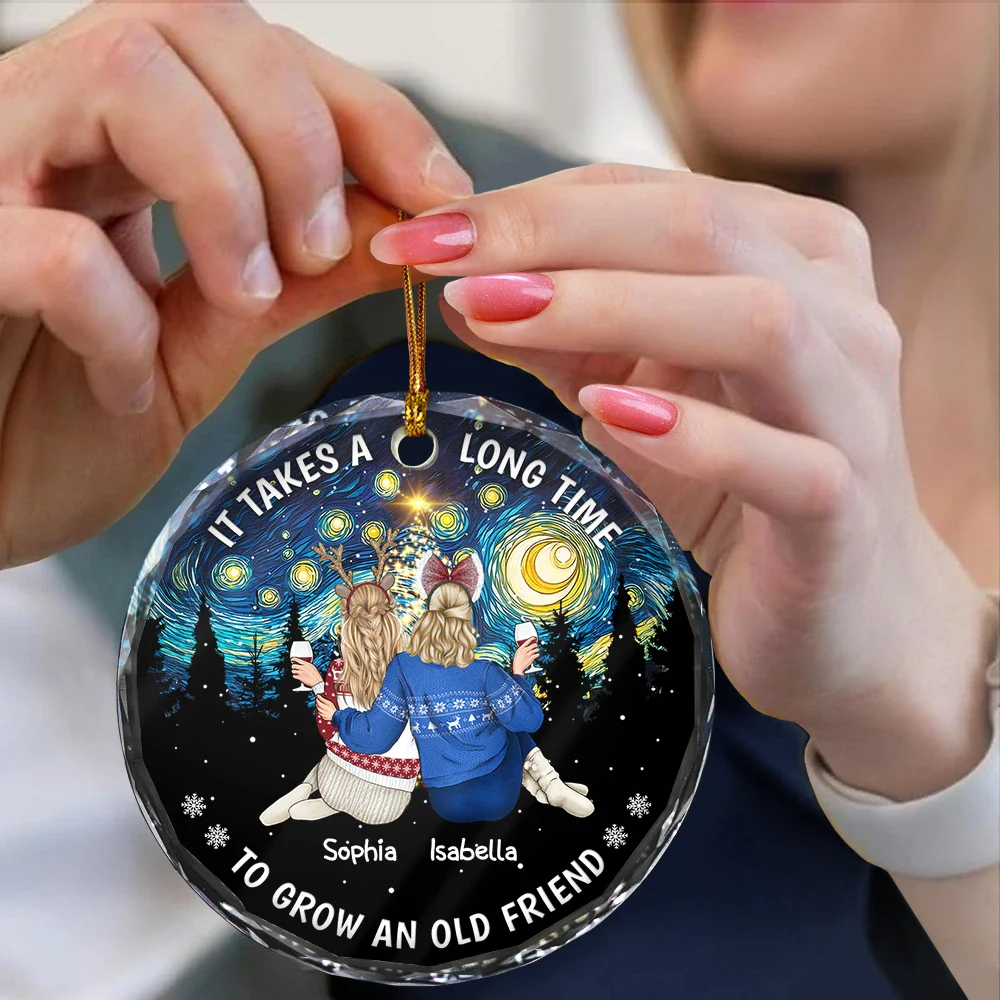 Starry Night Friends Who Become Family - Personalized Circle Glass Ornament - Image 4