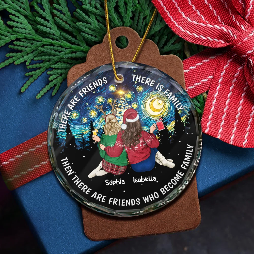 Starry Night Friends Who Become Family - Personalized Circle Glass Ornament - Image 5