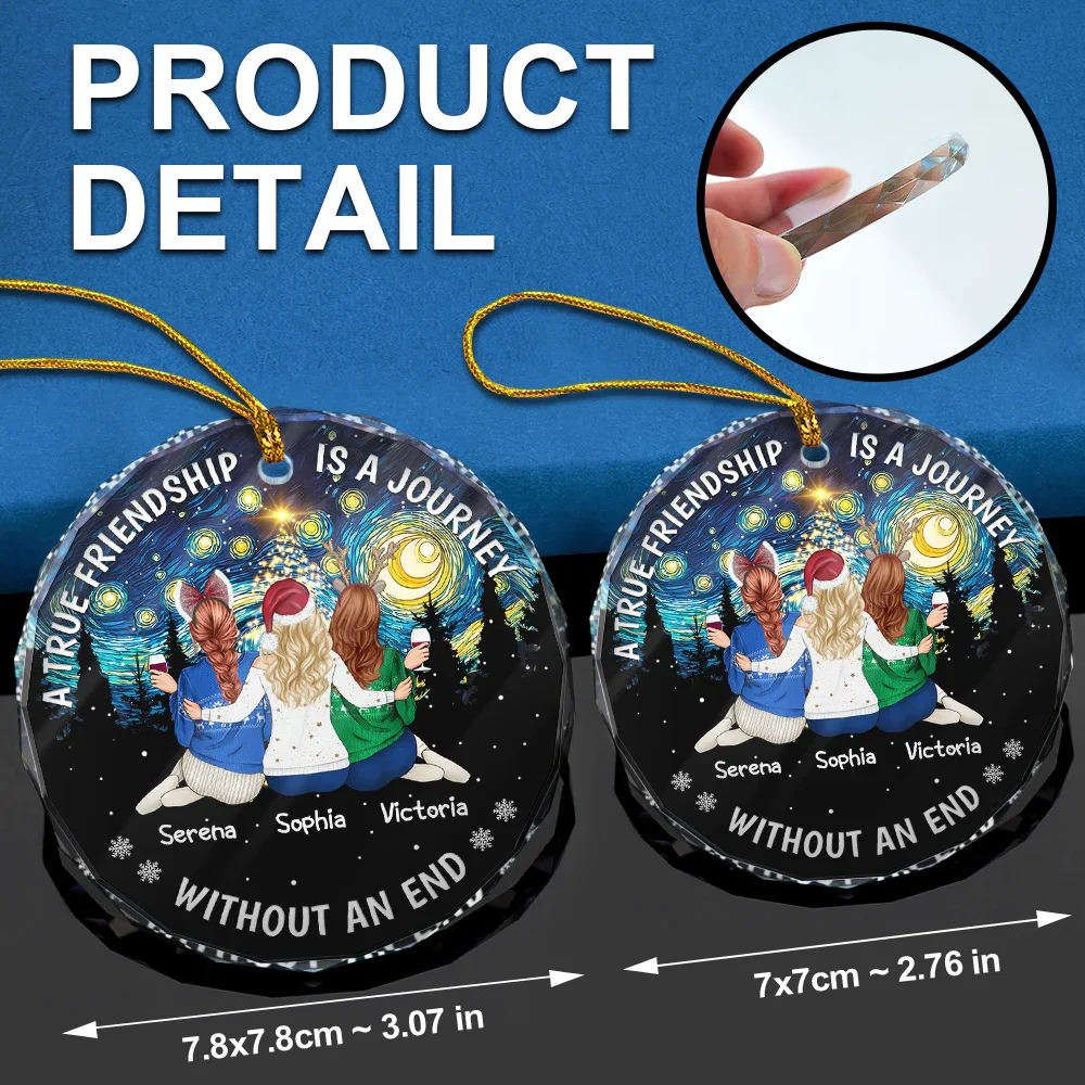 Starry Night Friends Who Become Family - Personalized Circle Glass Ornament - Image 6
