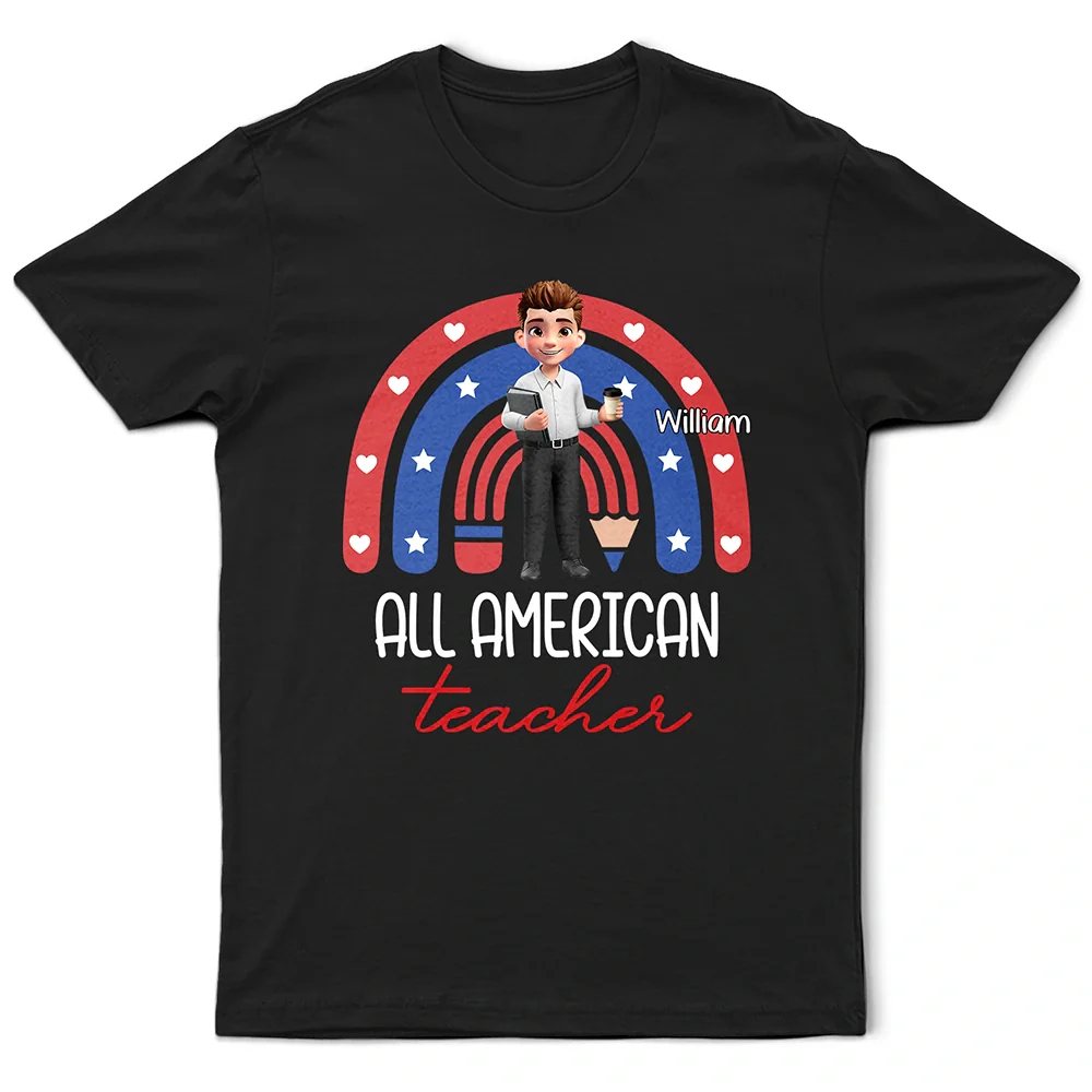 Stars And Stripes All American Teacher - Personalized T Shirt - Image 2